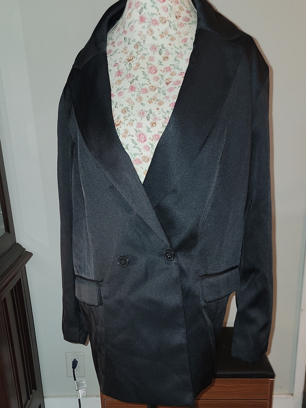 a new day Black Double-Breasted Satin Blazer